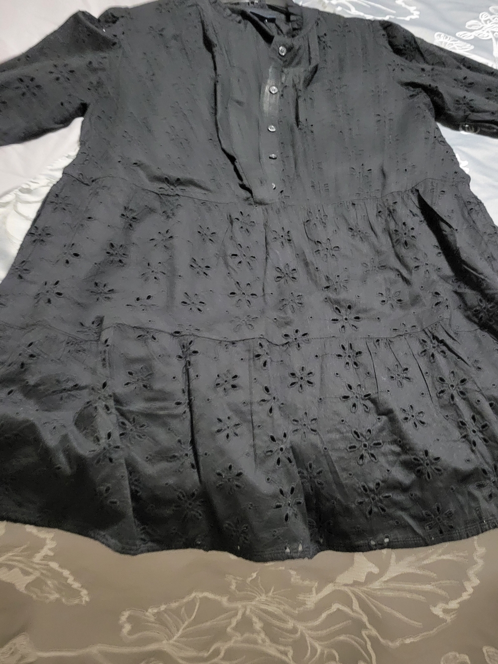 GAP Black Eyelet Tiered Mini Dress